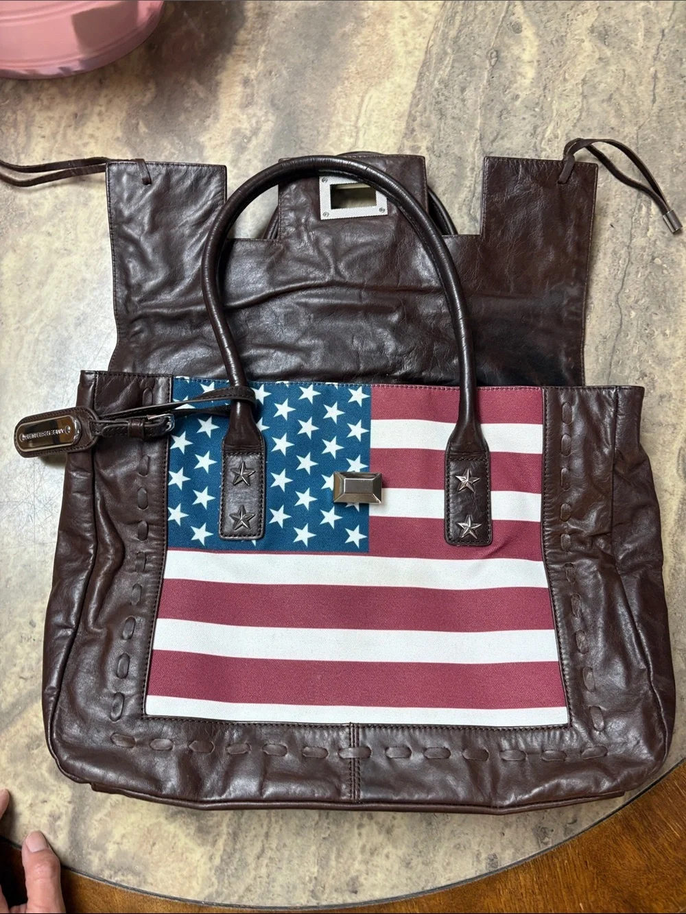Aimee kestenberg Brown Leather Tote with American Flag Accent